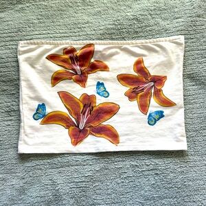 orange & pink hibiscus tube top